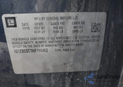 2017 Chevrolet Malibu Ls from USA, damaged, VIN 1G1ZB5ST7HF190452